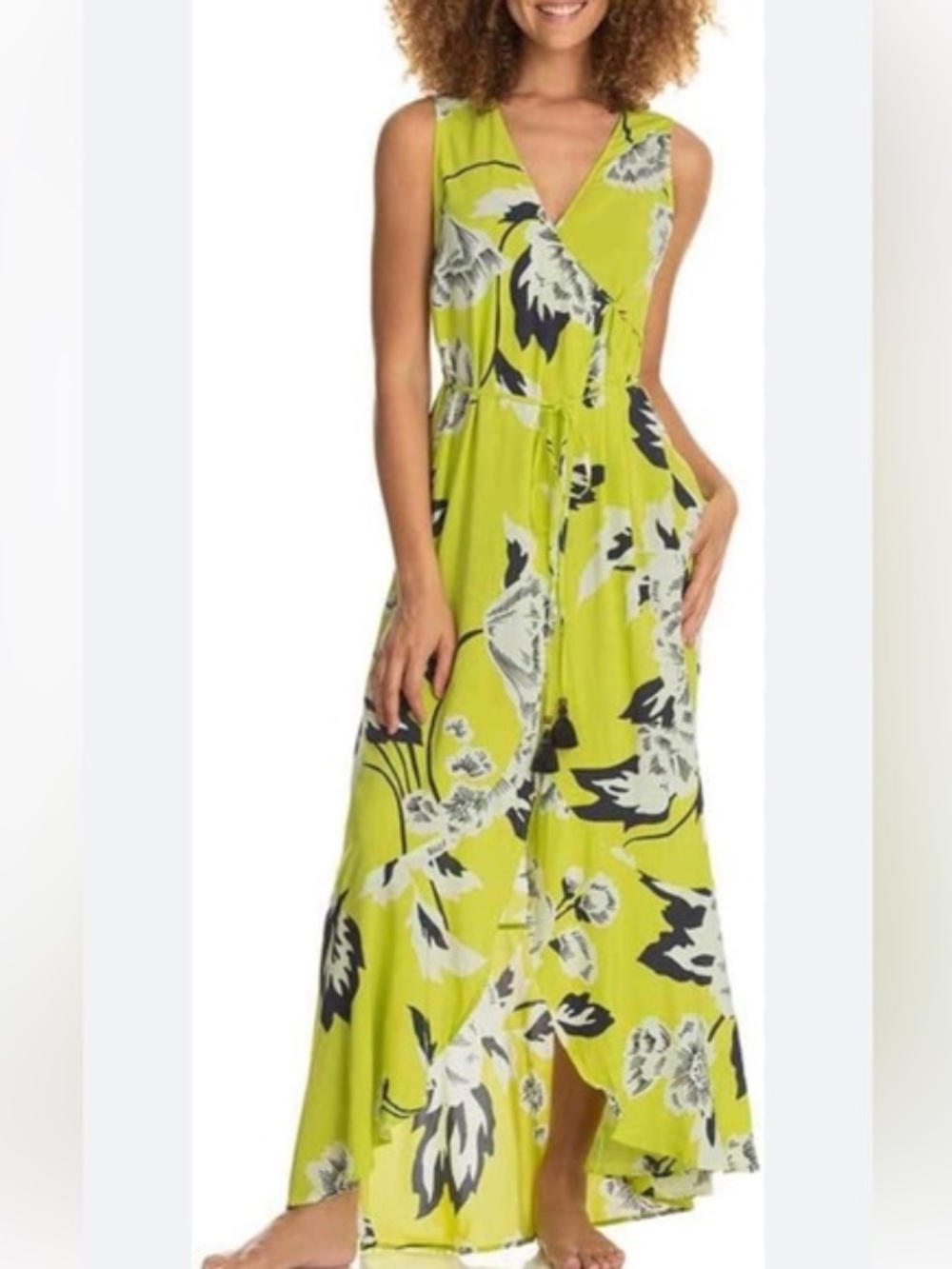 Maaji Ariel Kimono Wrap Beach Party Dress Neon Yellow Floral One Size
